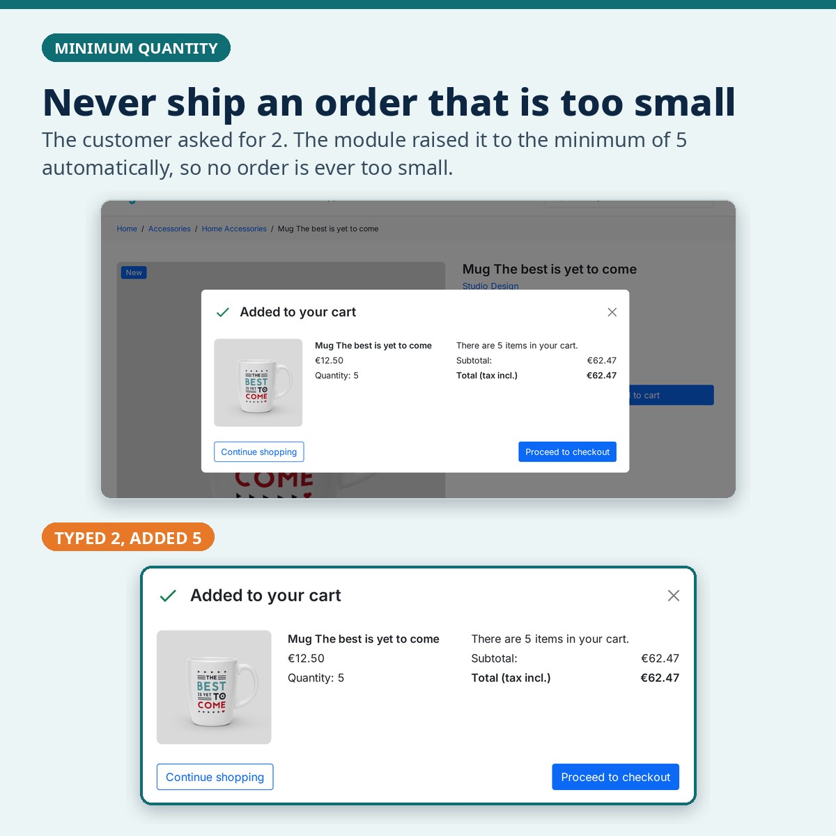 A cart raised from 2 to the minimum of 5