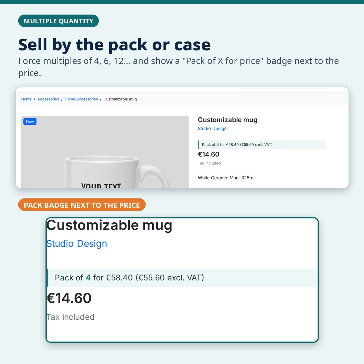 Pack of 4 badge next to the product price