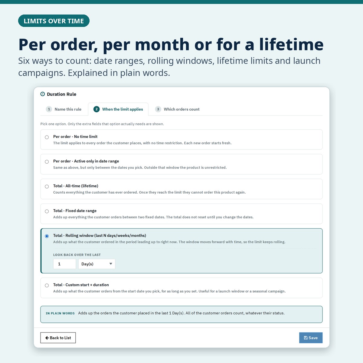 Duration Rule screen
