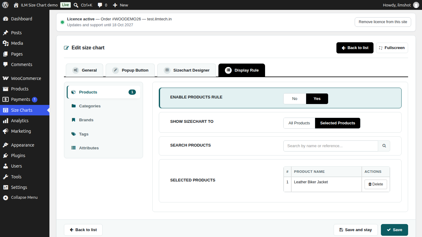 Display rules: products, categories, brands, tags and attributes