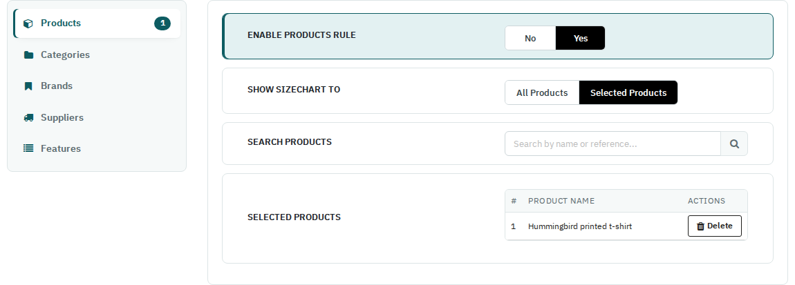 Display Rule tab with a product rule